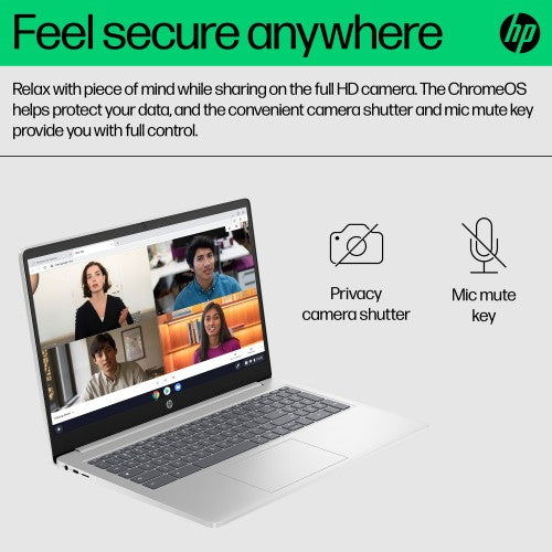 HP Chromebook 15a-nb0006na Intel® N N100 39.6 cm (15.6") HD 4 GB LPDDR5-SDRAM 128 GB UFS Wi-Fi 6 (802.11ax) ChromeOS Silver