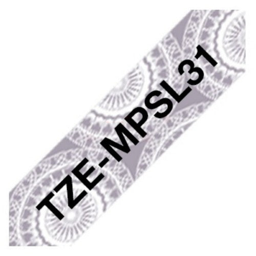 Brother TZ-EMPSL31 DirectLabel black on silver lace Laminat 12mm x 4m for Brother P-Touch TZ 3.5-18mm/6-12mm/6-18mm/6-24mm/6-36mm