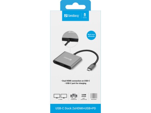 Sandberg USB-C Dock 2xHDMI+USB+PD