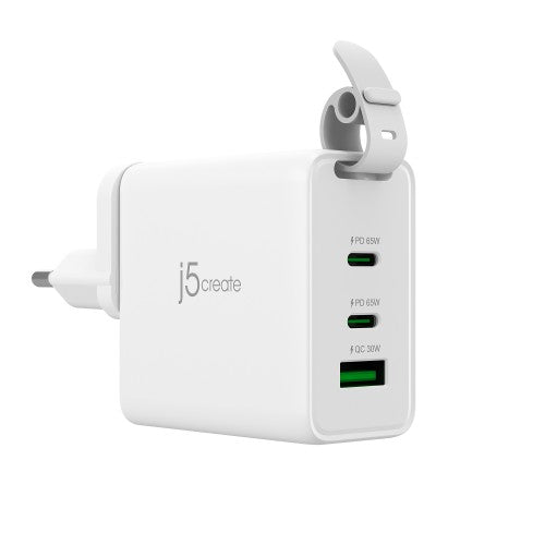 j5create 65W GaN USB-C 3-Port Traveler Charger with changeable AC plugs and USB-C cable