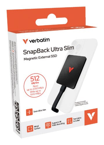 Verbatim SnapBack Ultra Slim SSD 512GB USB Type-C USB 3.2 Gen 2x2 Black