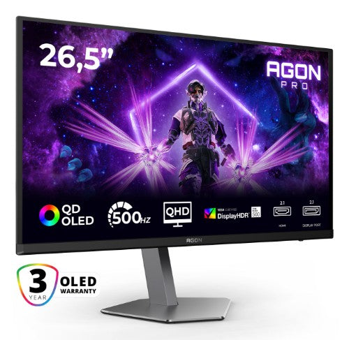 AOC AGON PRO AG276QKD2 computer monitor 67.3 cm (26.5") 2560 x 1440 pixels Quad HD QD-OLED Black, Grey